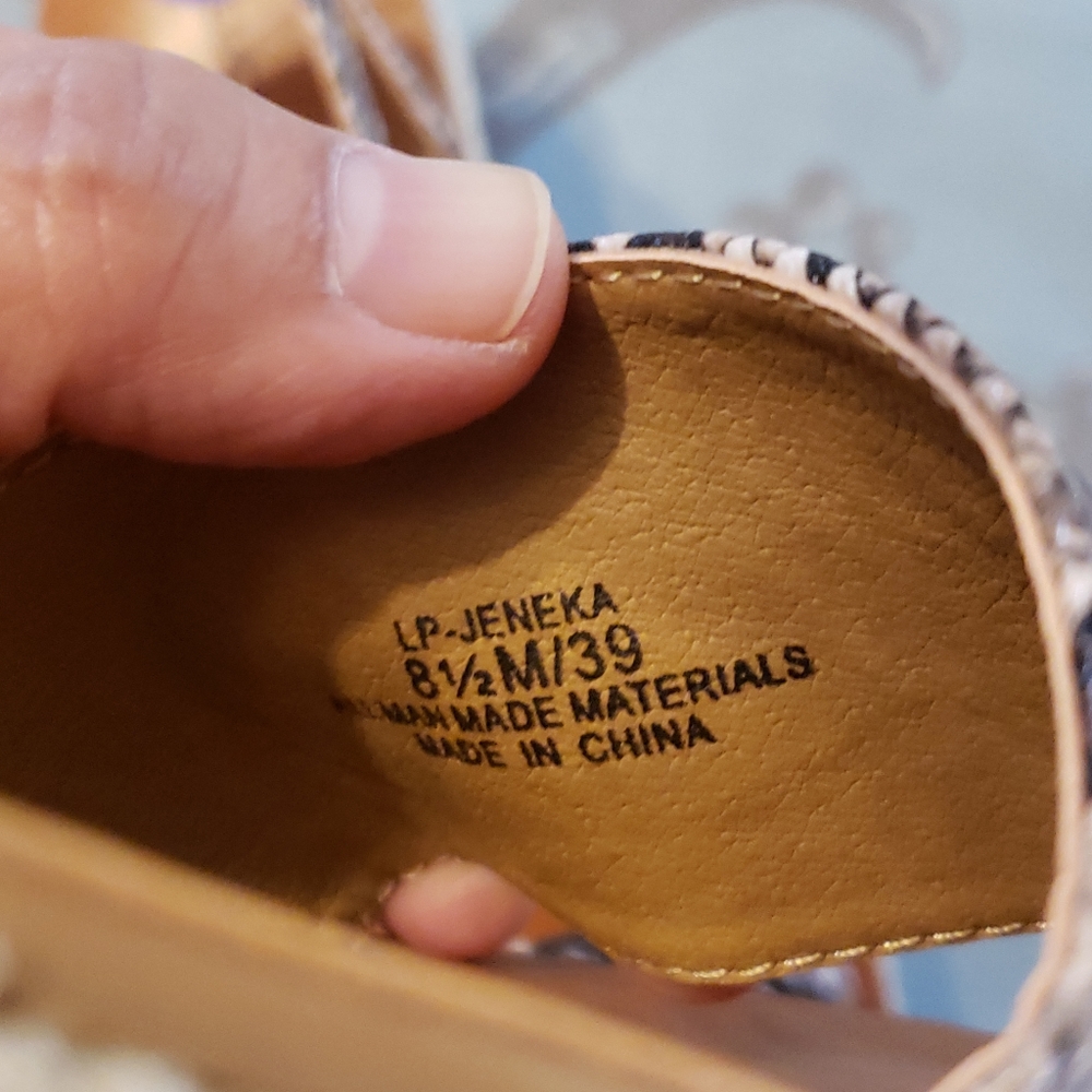 Lucky Brand Jeneka Snakeskin Tan Black Espadrille Platform Sandals Women 8.5 - Picture 11 of 12